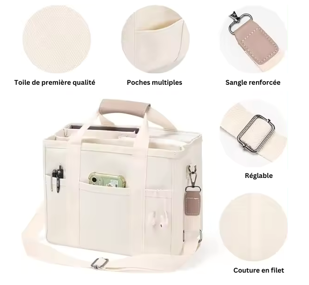 Sac Fourre-tout en Toile Avec Multiples Poches (PROMOTION -40%)