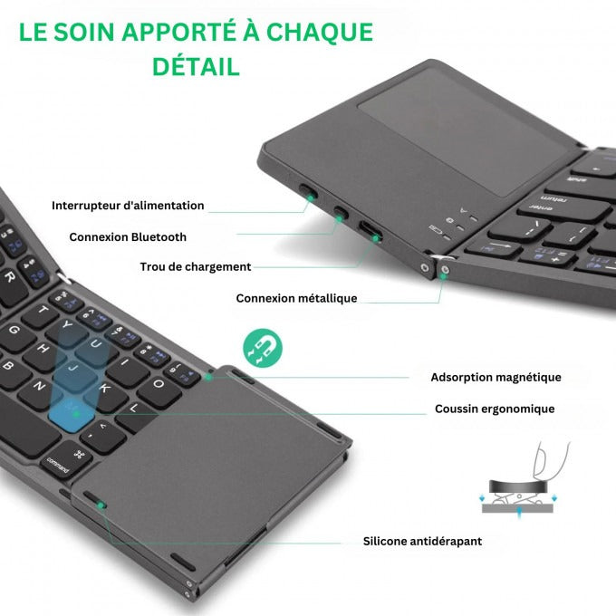 Clavier Bluetooth pliable avec pavé tactile