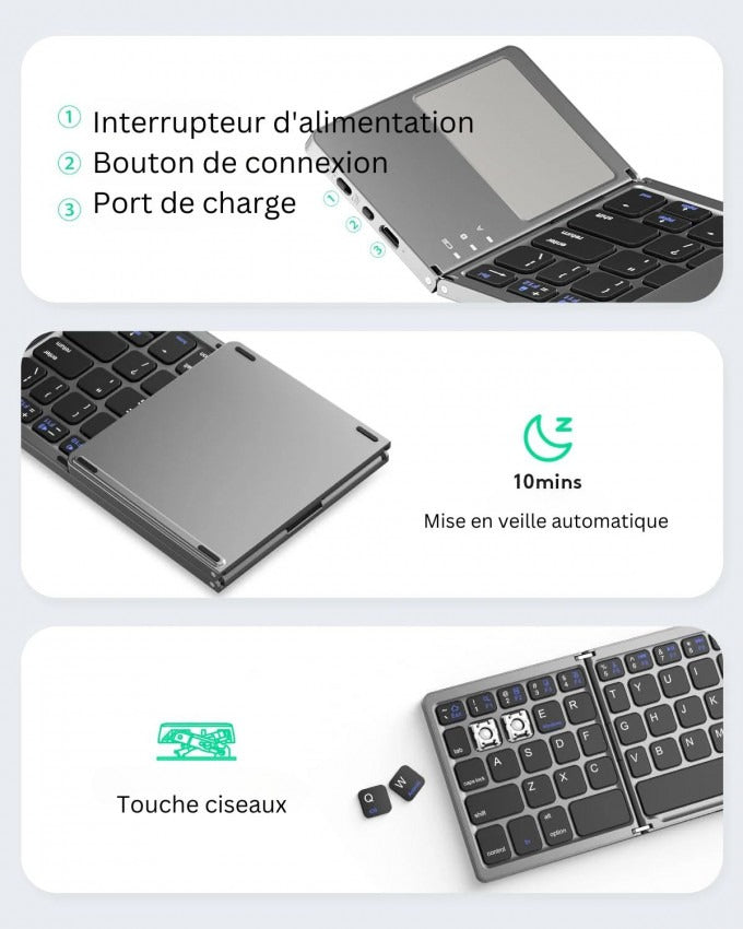 Clavier Bluetooth pliable avec pavé tactile