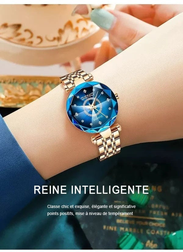 Montre en acier inoxydable pour femme avec motifs étoilés